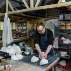 Richard Heeley at work in his pottery in Shropshire Feb 2018
